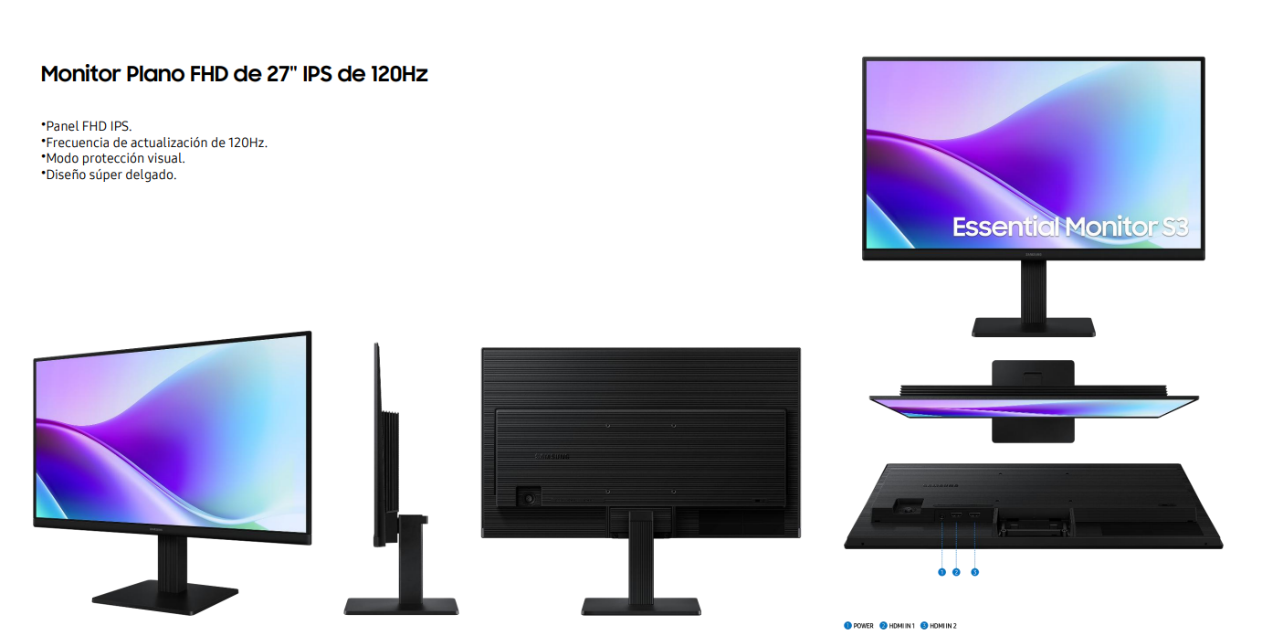 monitor lcd samsung essential s3 s27f320gan 27" clase full hd 16:9 negro 68.6cm (27") viewable monitor lcd samsung essential s3 s27f320gan 27" clase full hd 16:9 negro 68.6cm (27") viewable
